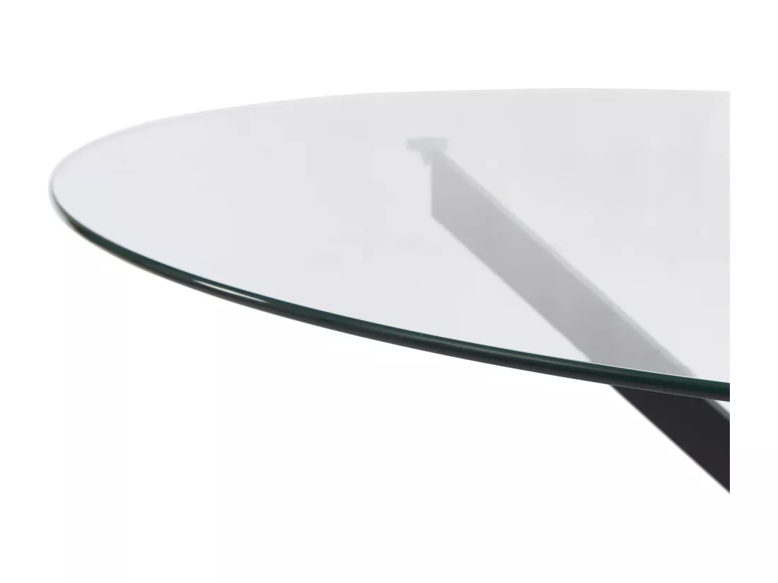 Table à manger ronde 6 personnes en verre trempé et métal noir - Transparent - COSIMA