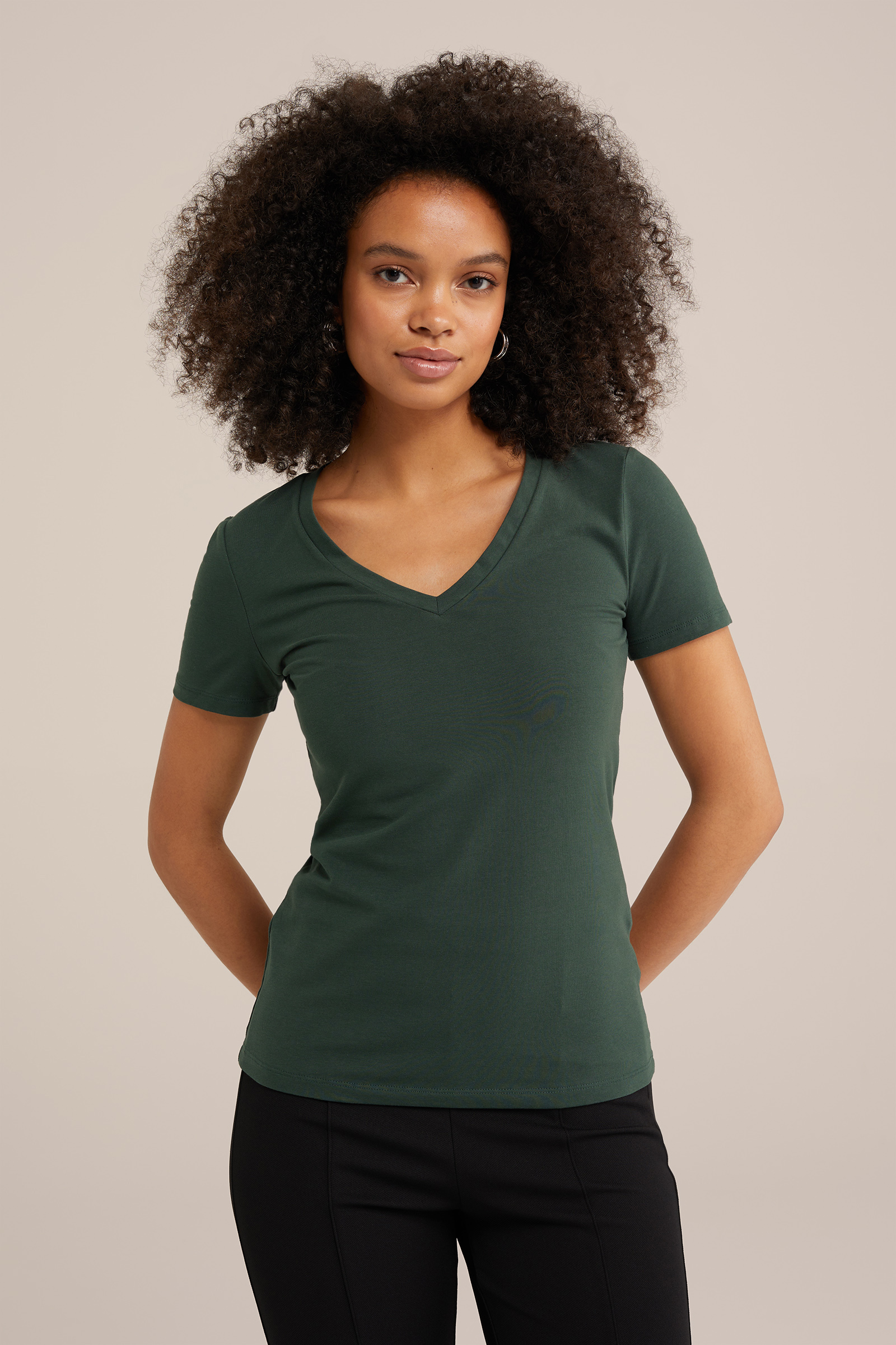 T-shirt met V-hals WE Fashion Legergroen