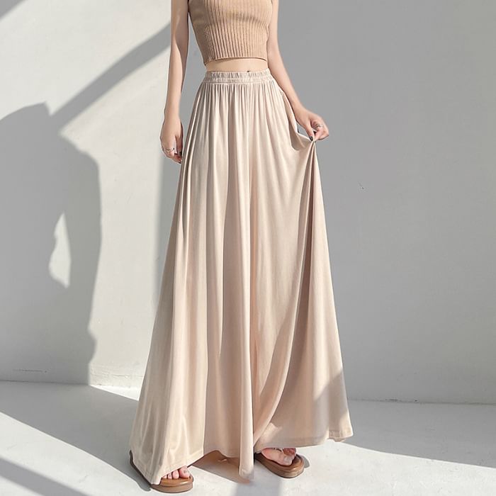 Dovitade - Elastische taille, effen wijde broek