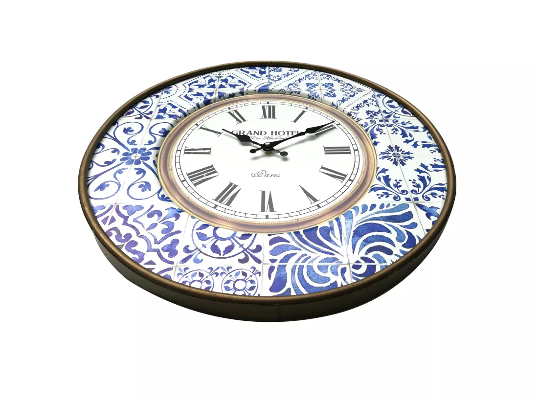 Horloge Décorative Metal Blanc Bleu Analogique 50x50x4,5