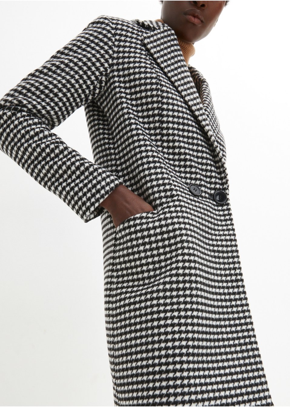Manteau à motif pied-de-poule avec teneur en laine