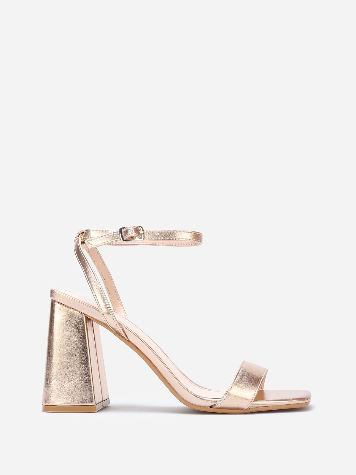 Sandales à bout carré et talon évasé- Doré rose