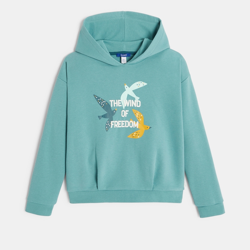 Sweat-shirt à capuche vert fille
