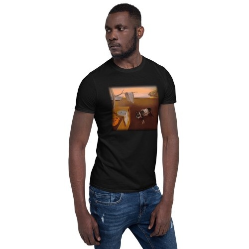 Camiseta masculina Mascochula, estilo Dali descolado, personalizada com a foto do seu animal de estimação preto.