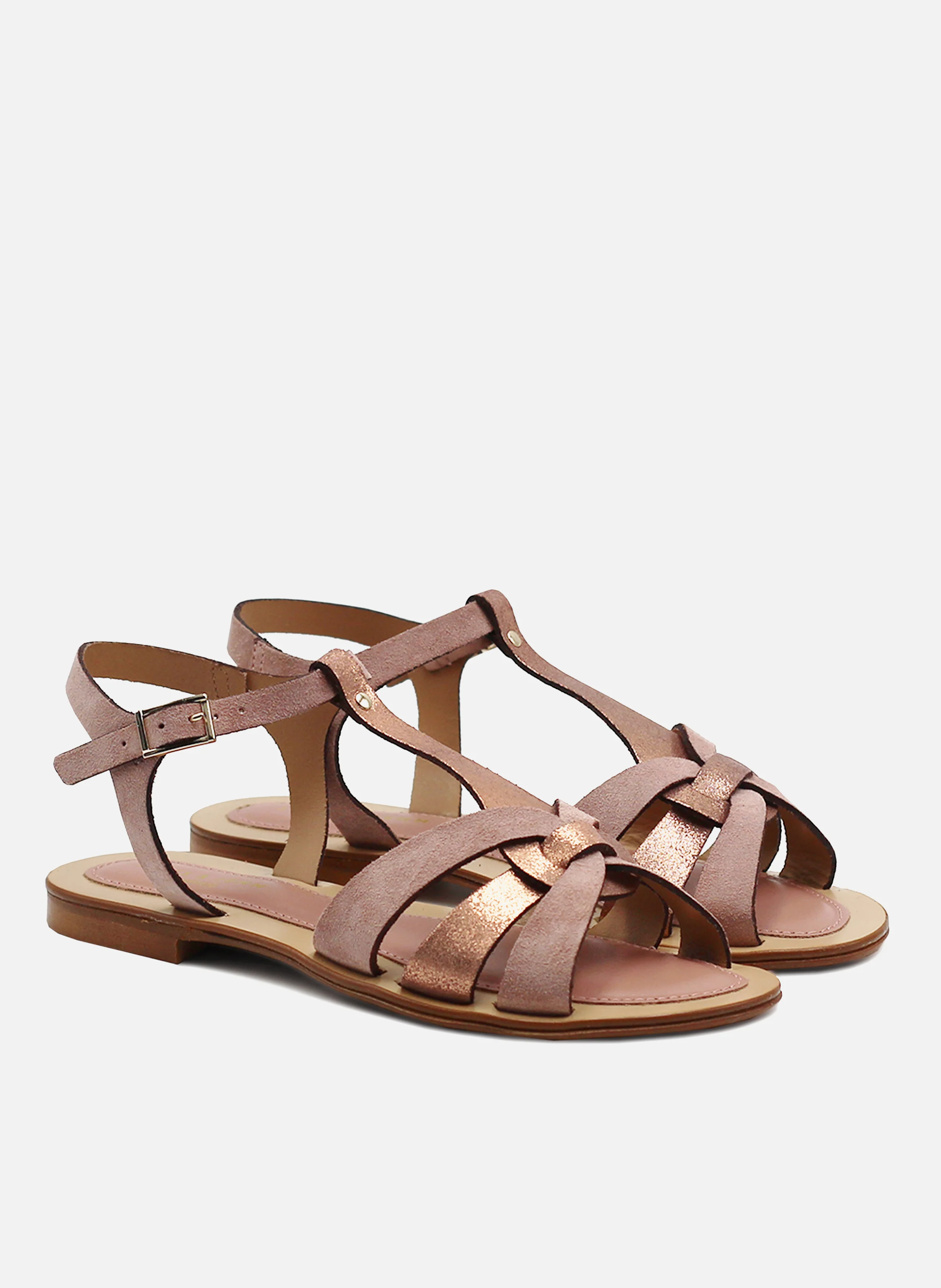 Sandales plates croisées cuir | Rose