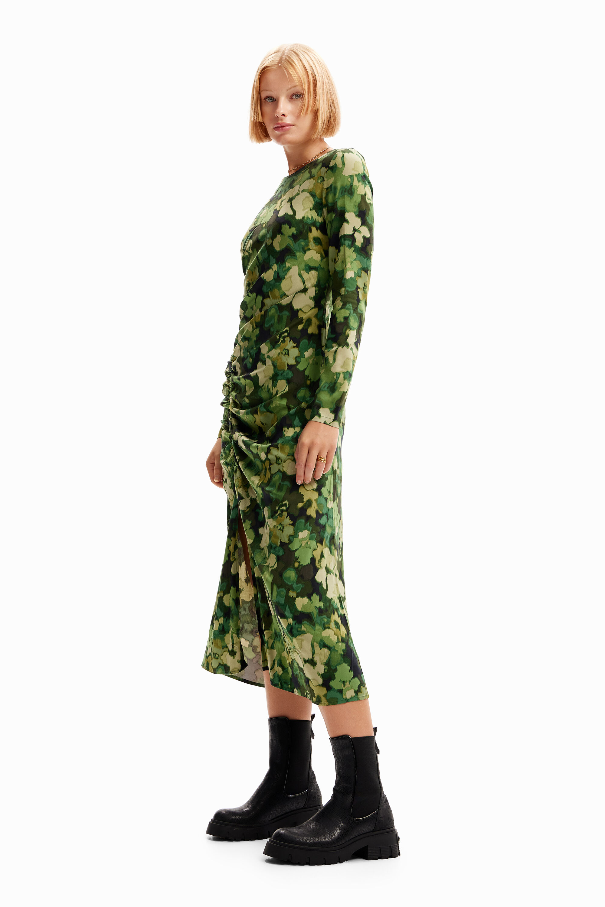 Robe midi froncée