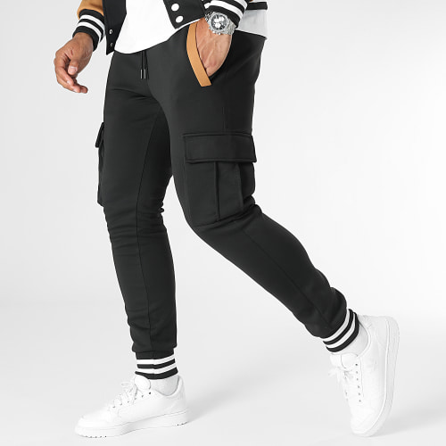 Ensemble Veste Teddy Capuche Et Pantalon Jogging 0121 Noir Camel