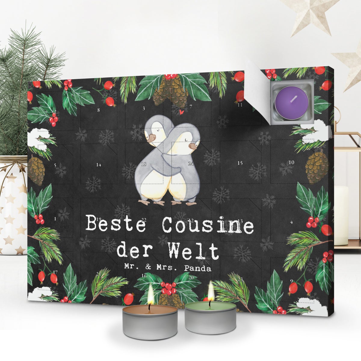Mr. & Mrs. Panda Geurkaars Adventskalender Pinguïn Beste Neefje ter Wereld - Zwart