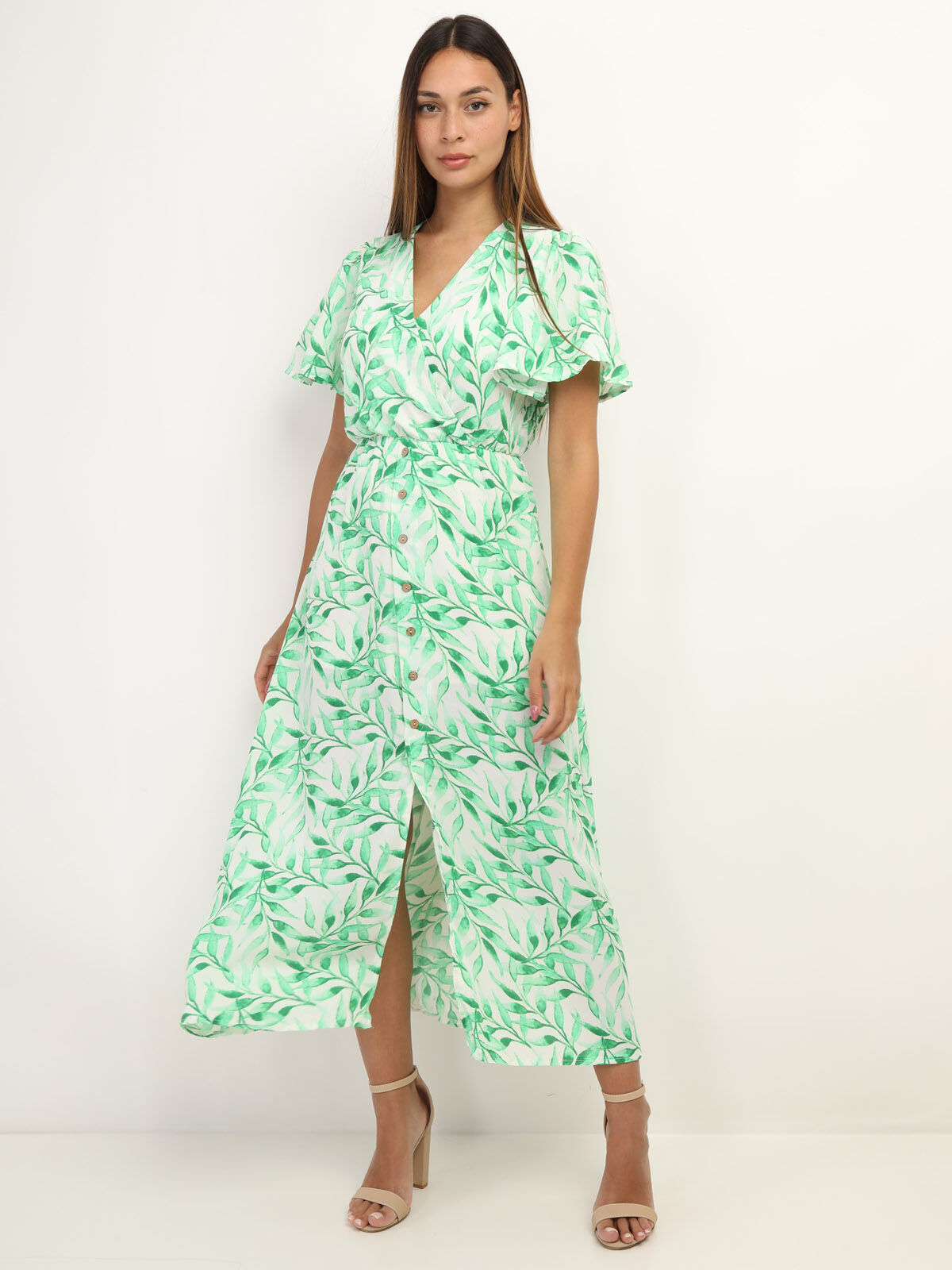 Robe cache cœur à motif feuilles- Vert
