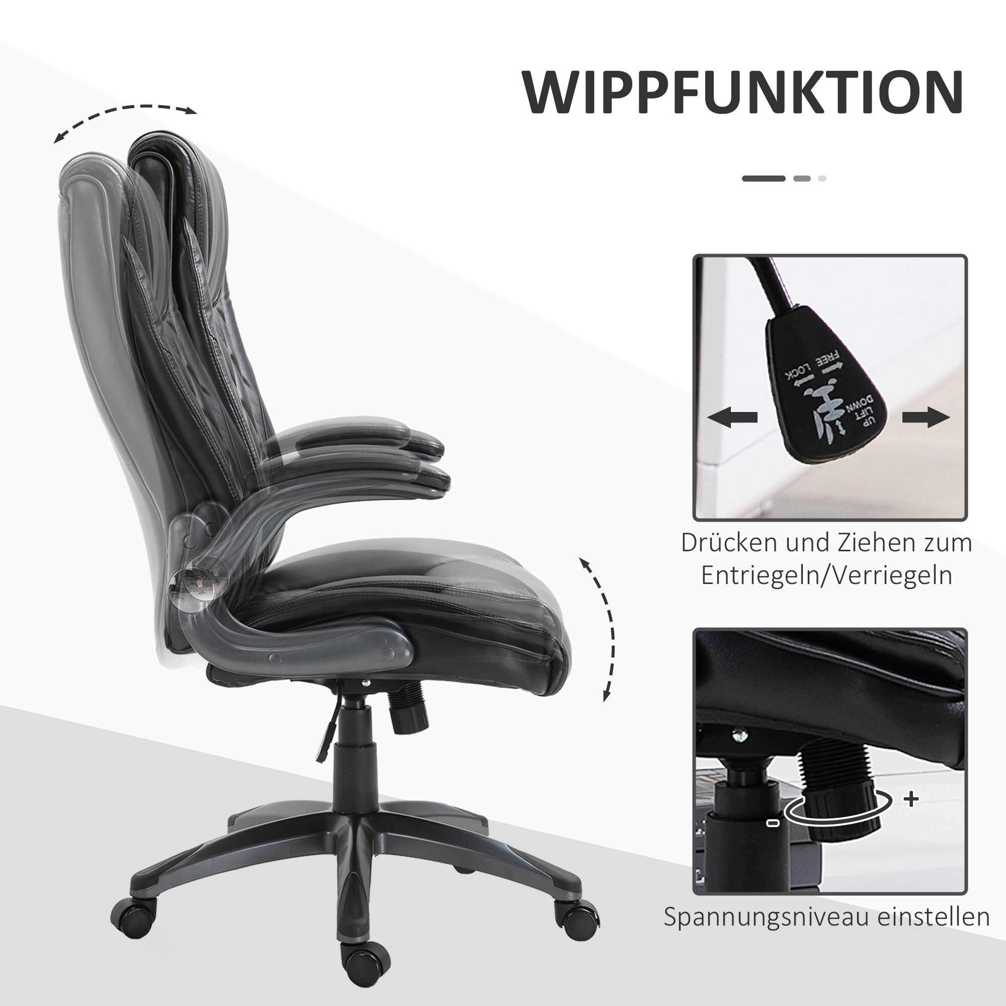 Vinsetto Bürostuhl mit Wippfunktion 69,5 x 76 x 113-121 cm (BxTxH)