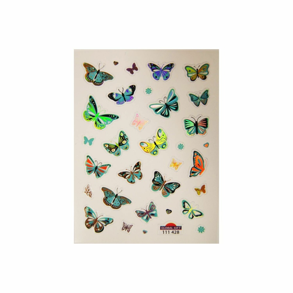 Autocollants - papillons - bleu et or - 1,8 cm
