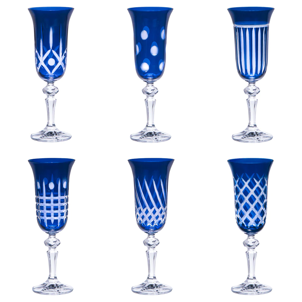 Coffret de 6 flûtes 15 cl en cristal taillé bleu Table passion