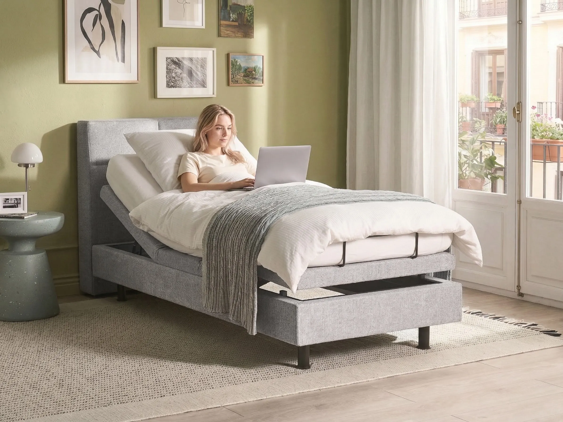 Verstelbaar bed Stof VICEROY 90 x 200 cm Lichtgrijs