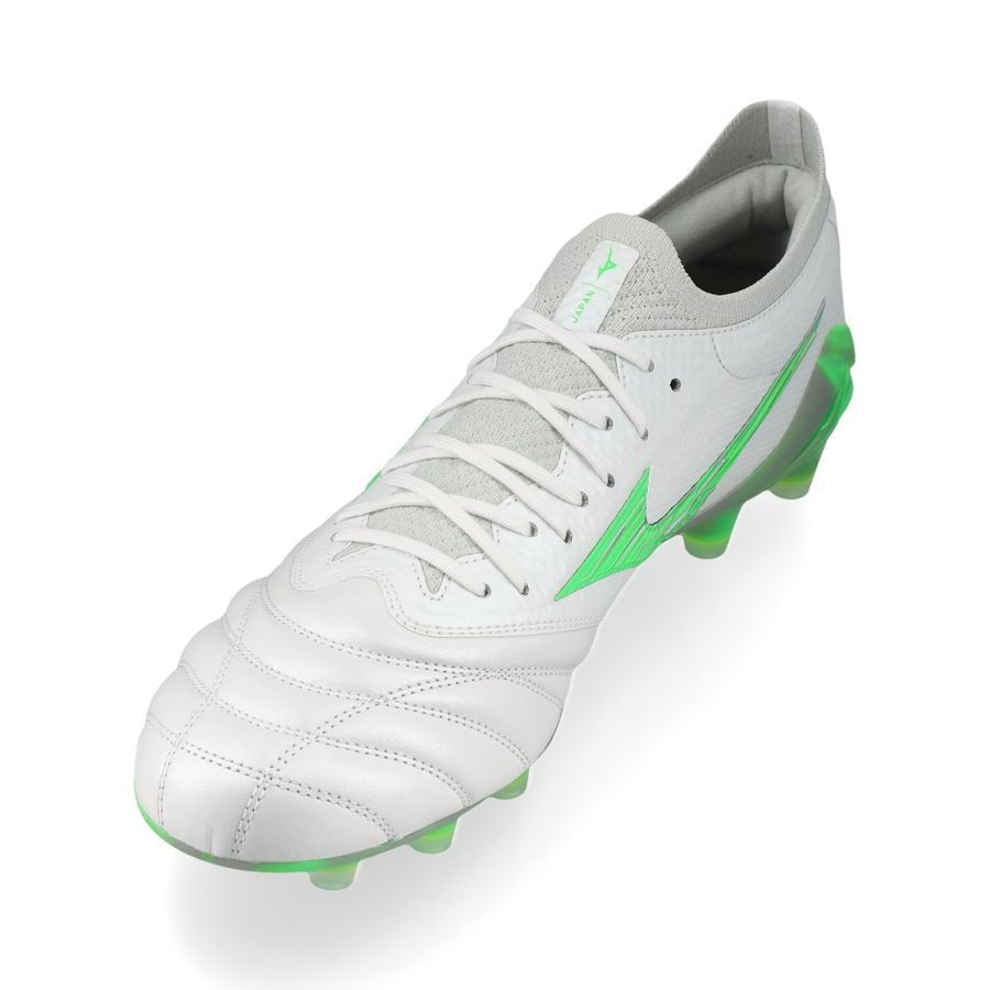 Mizuno Morelia Neo IV Beta Made in Japan FG/AG Frontier - Blanc/Vert Néon/Cool Gray
