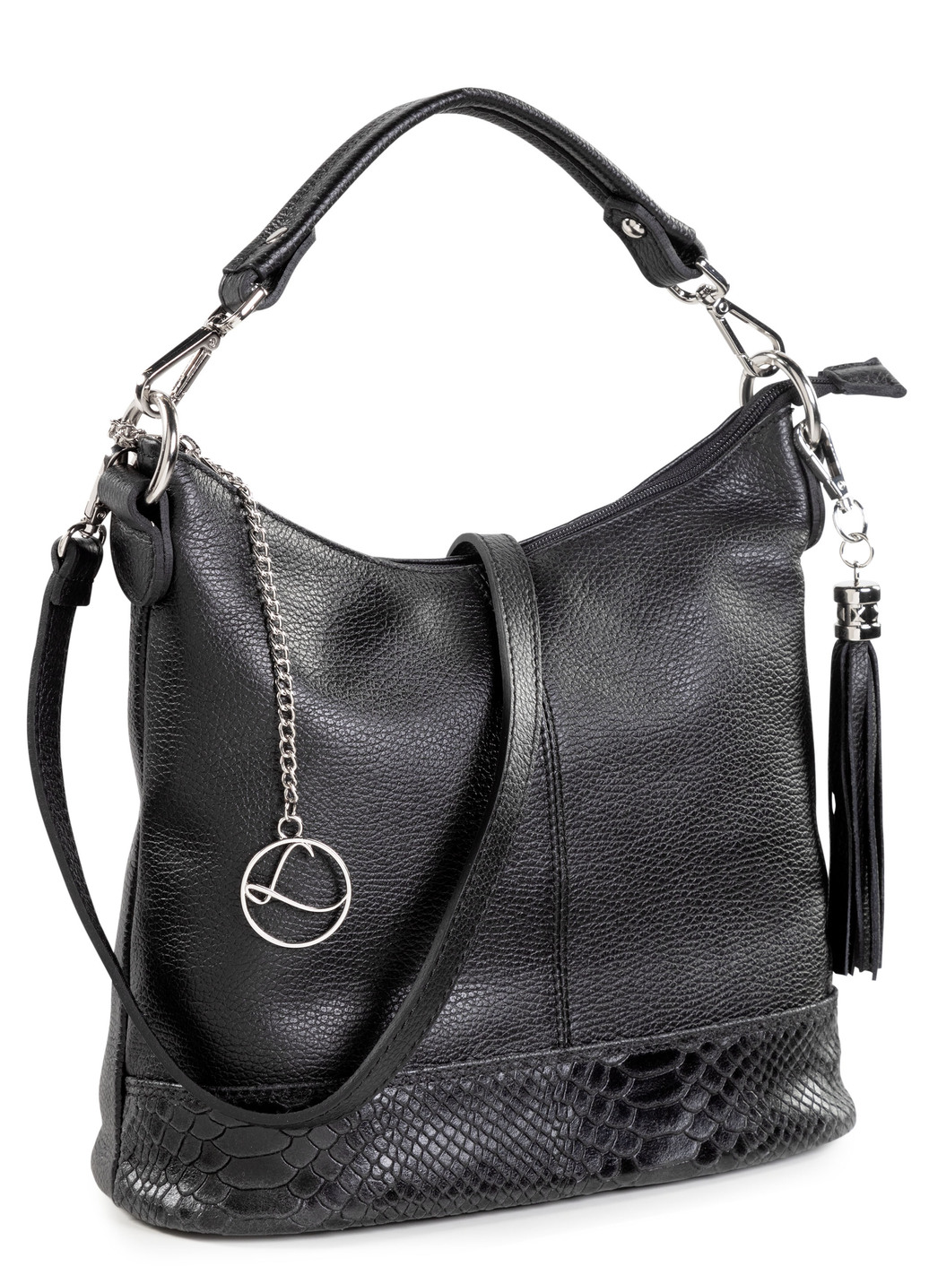 Laurina Kalbleder-Tasche mit reptilgeprägtem Besatz