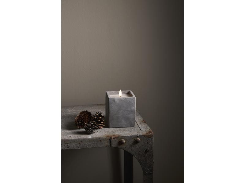 Star Trading LED-Kerze Flamme Cem, 9 x 9 x 11.5 cm, Grau Künstliche Kerze mit beweglicher Flamme