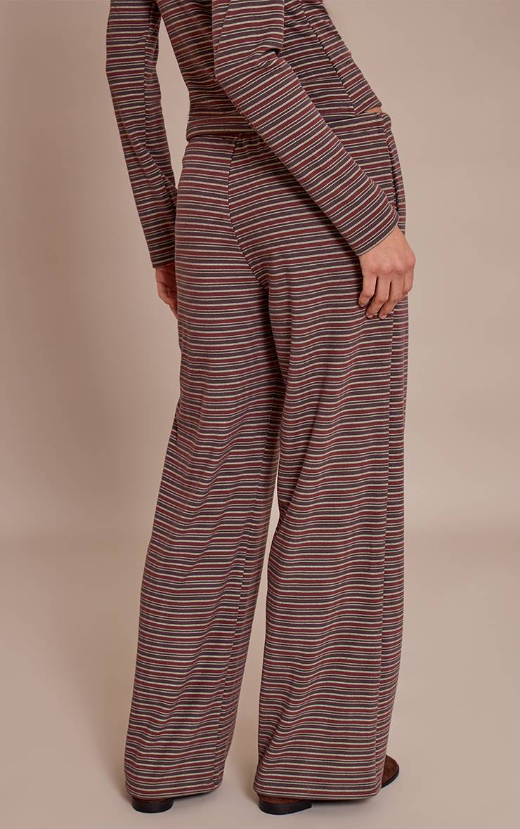 Rouge Bordeaux Pantalon Droit En Molleton Doux À Fines Rayures