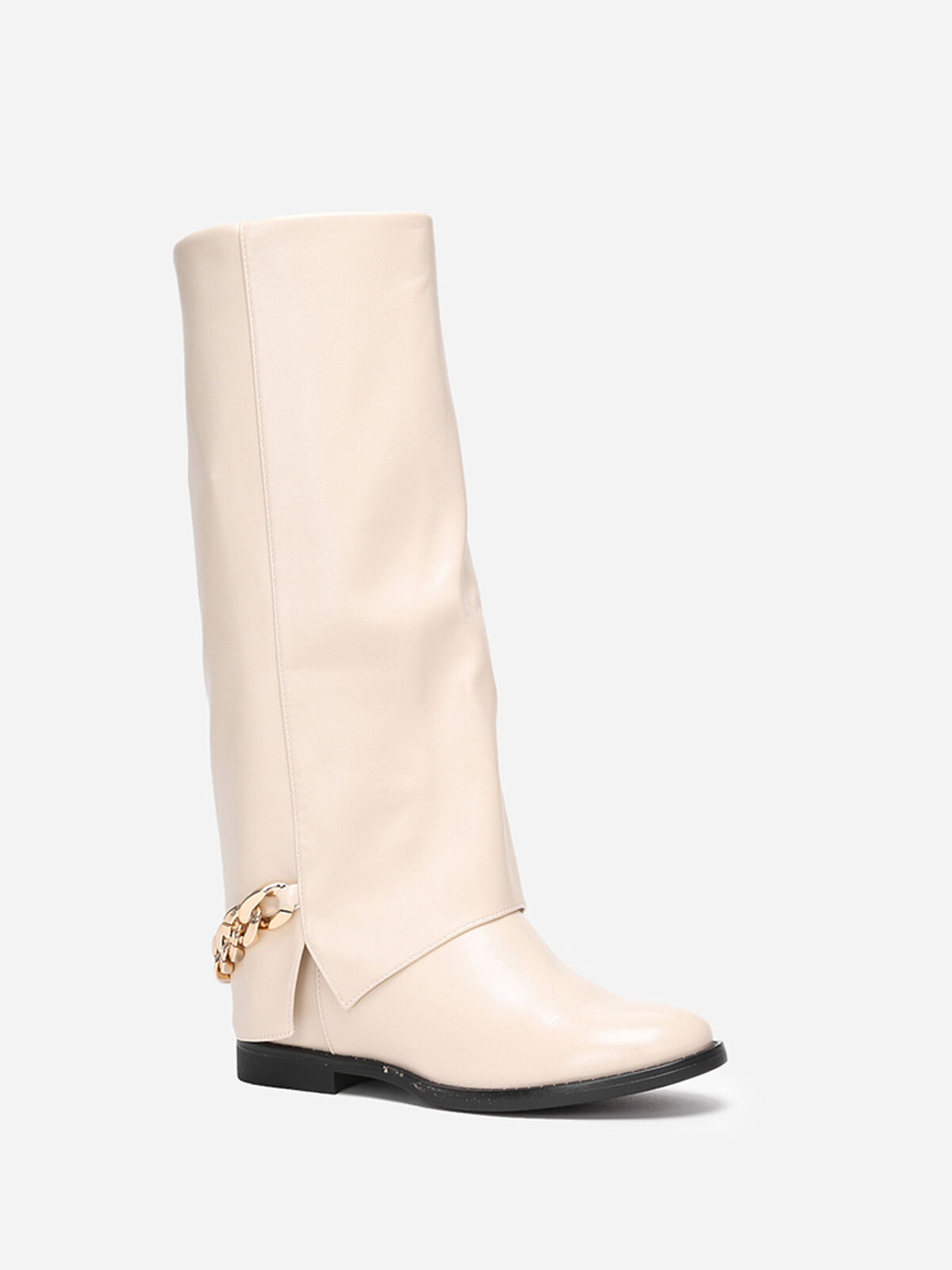 Bottes à revers avec chaîne- Beige