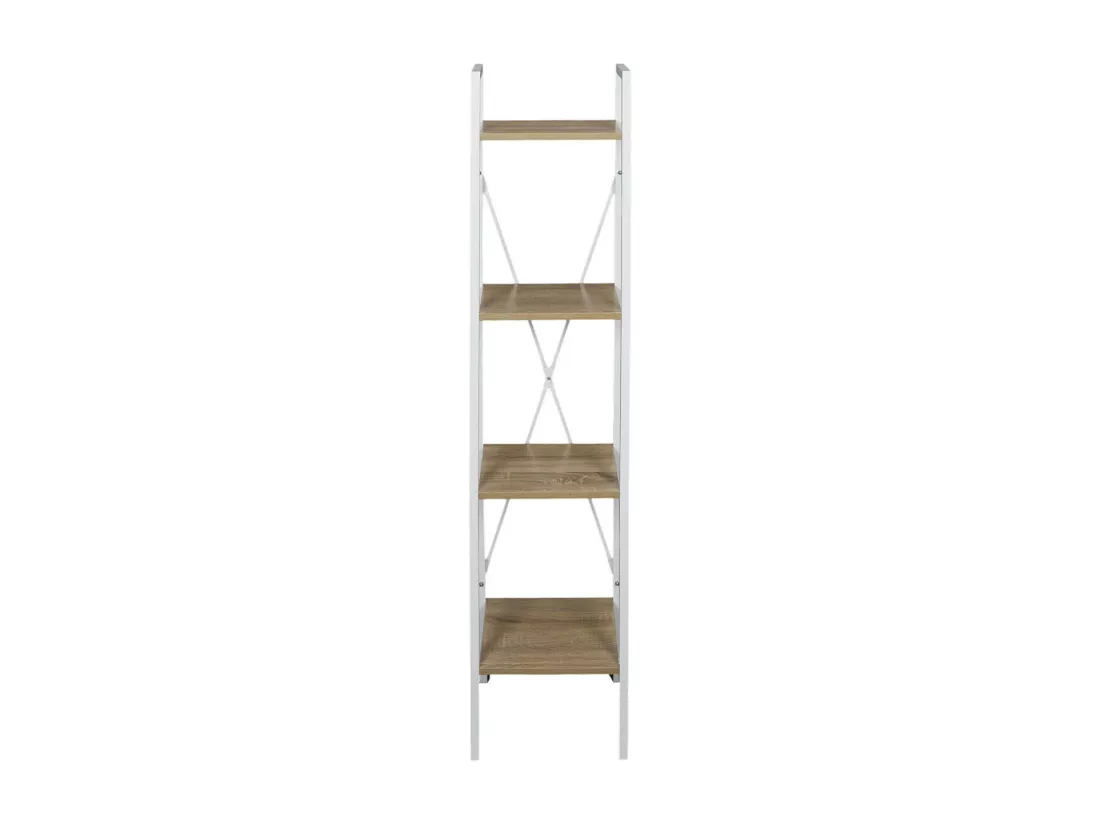 LIETA - Etagère Colonne à 4 Niveaux Bois et Métal Blanc