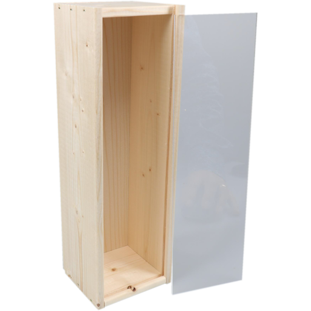 Wijnkist, 1 fles, plexiglas schuifdeksel, 340x95x85mm, hout, naturel