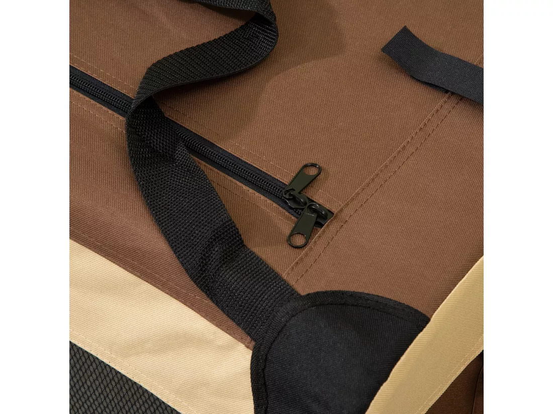Sac de transport pour chien et chat pliable - poignée, 3 entrées zippées, poche - coussin amovible inclus - acier oxford polyester marron noir