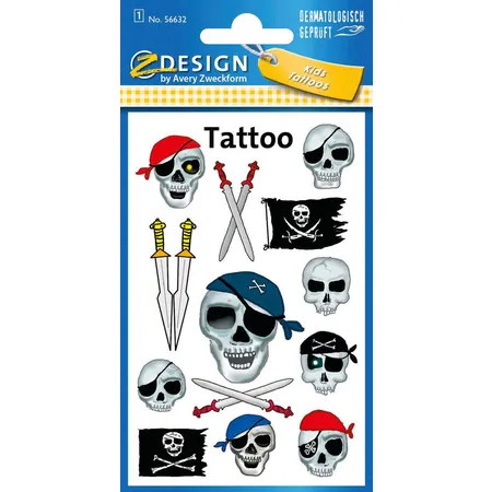 Avery Zweckform Z-Design 56632 Kinder Tattoos, Totenköpfe, 13 Aufkleber