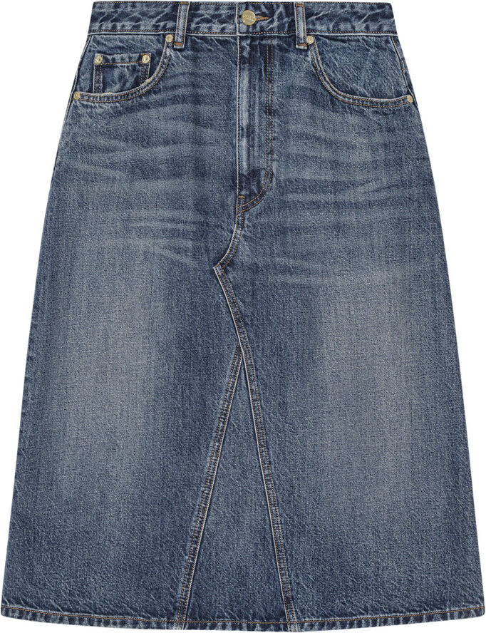 Ganni Heavy Washed Denim Midi Skirt Mid blue vintage