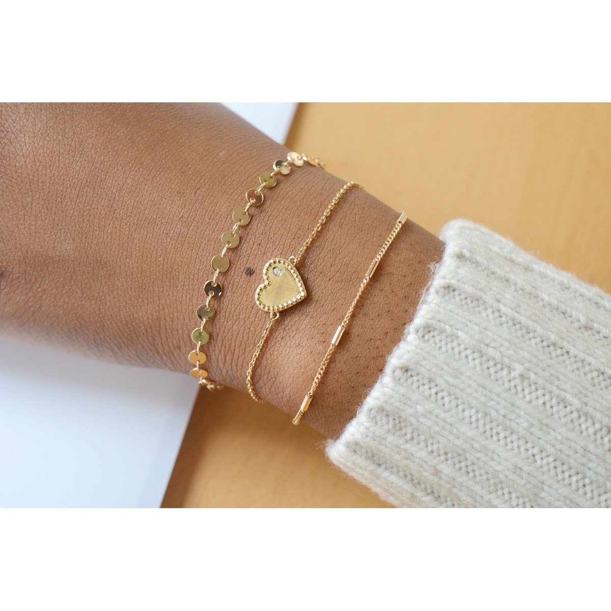 Bracelet chaîne coeur zirconium  -Plaqué or