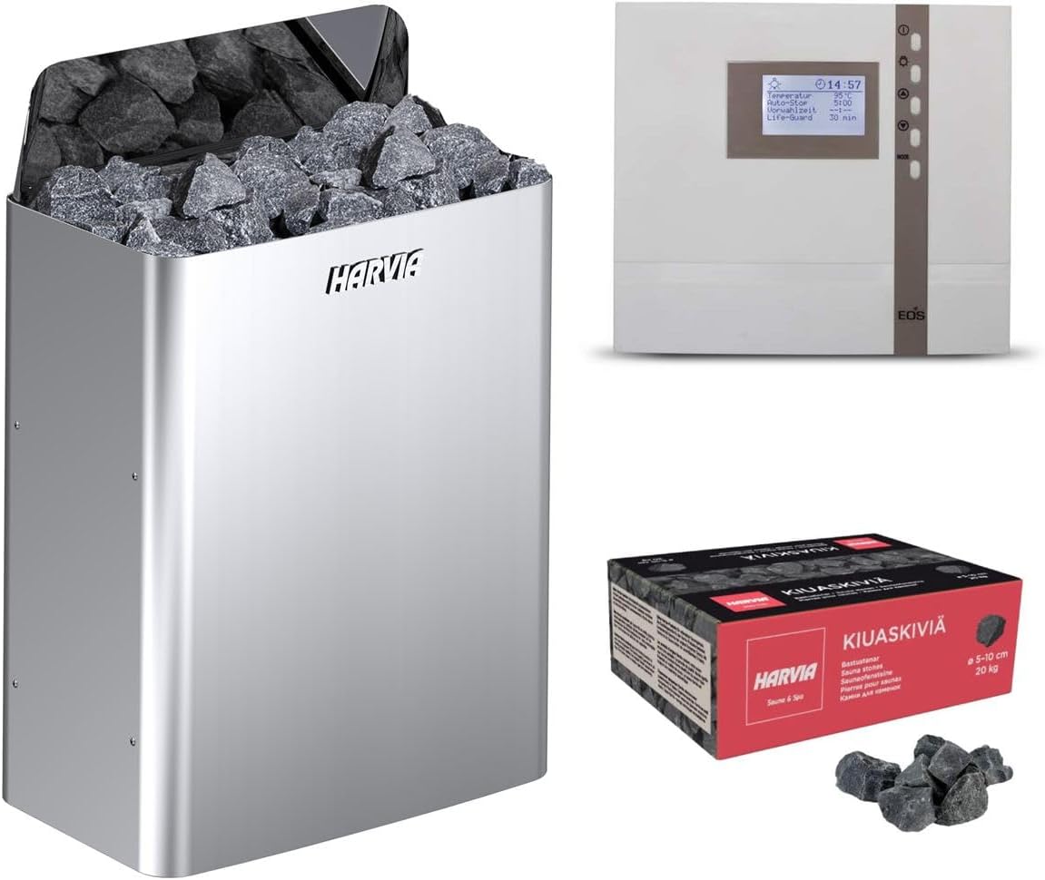 Harvia The Wall Saunaofen mit Steuerung EOS ECON und Saunasteinen 400V (Chrome, 9kW)