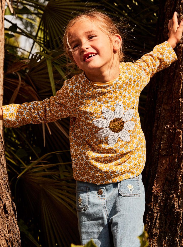 Sweat écru à fleurs et sequins réversibles