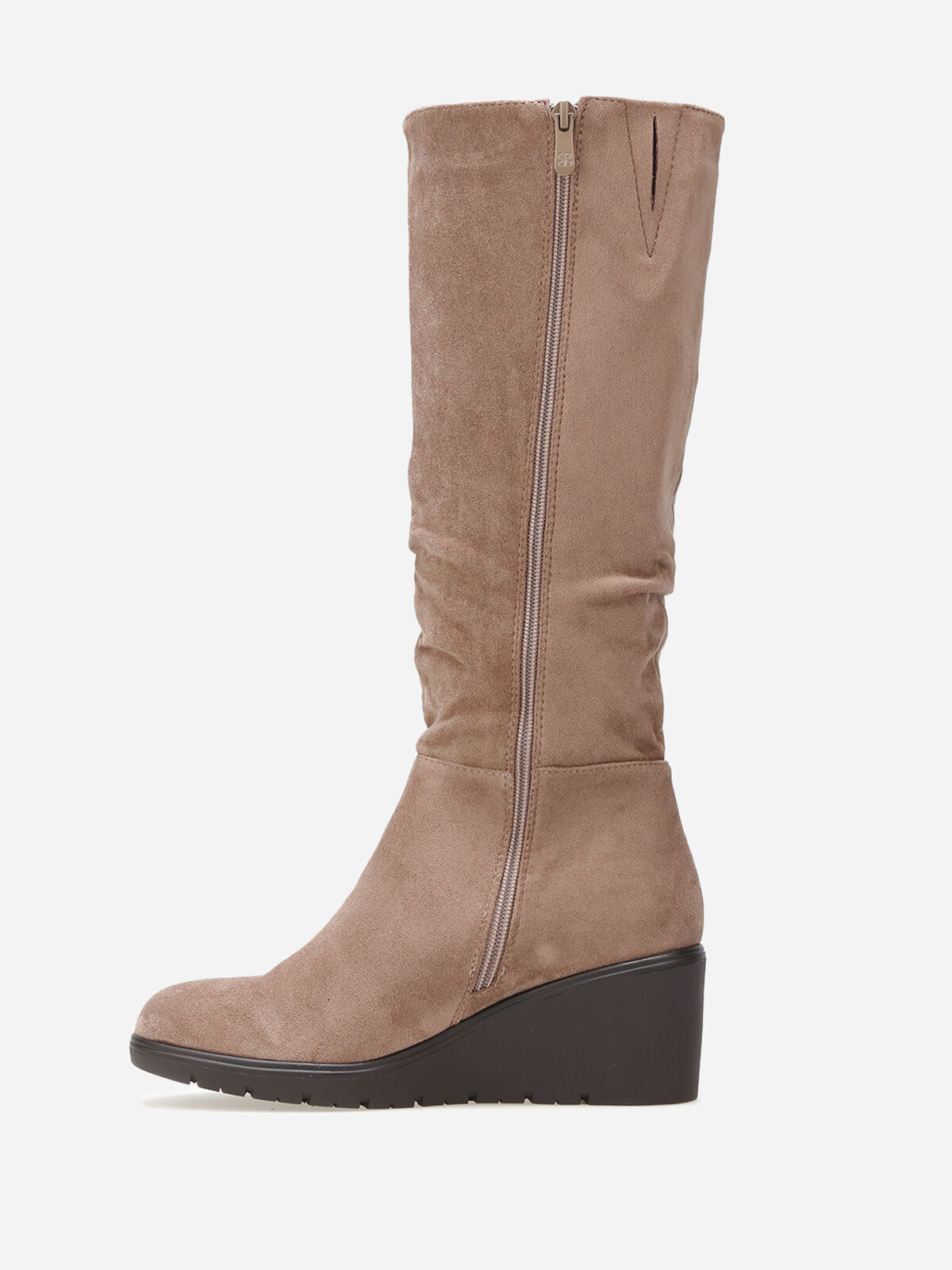 Bottes plissées et compensées en suédine- Taupe