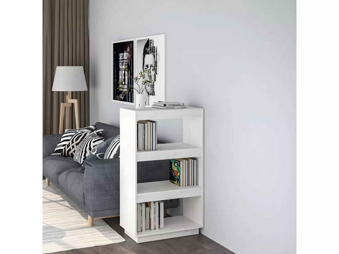 Bibliothèque/Cloison Blanc 60x35x103 cm Bois de pin massif
