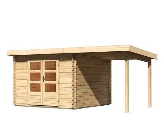 Karibu Gartenhaus mit 2 m Anbaudach »Baltasar 5«, naturbelassen, 28 mm