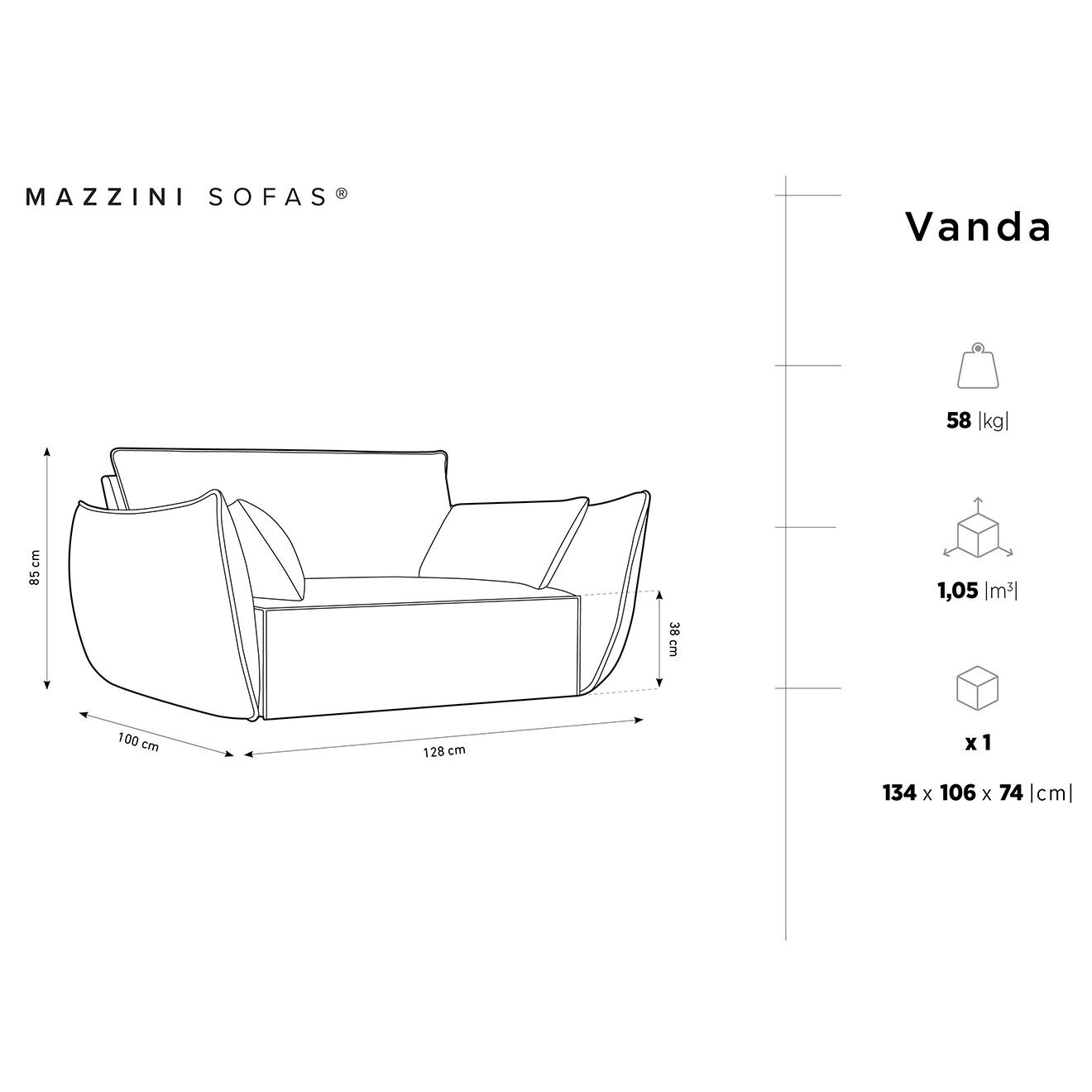Mazzini Sofas Fauteuil Vanda bleu roi - 128x100x85 cm