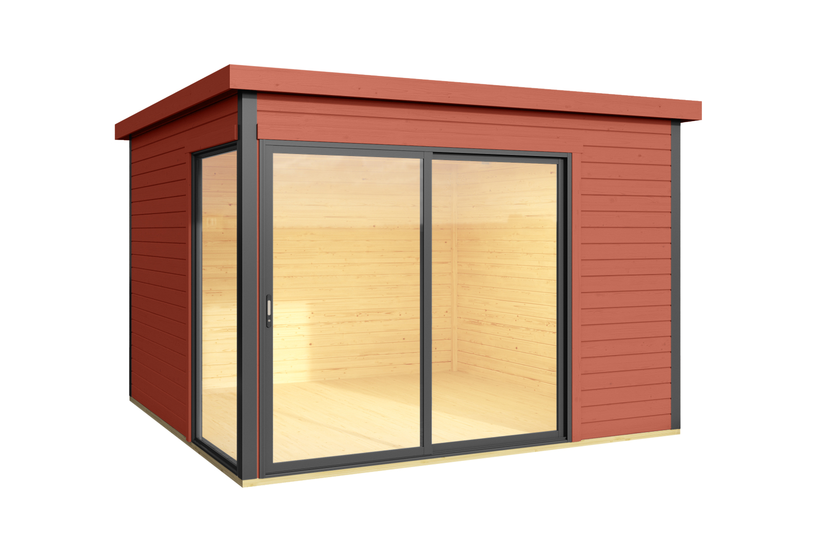 Gartenhaus DOMEO 1 - schwedenrot-anthrazit - Fichte massiv - 300x300 cm