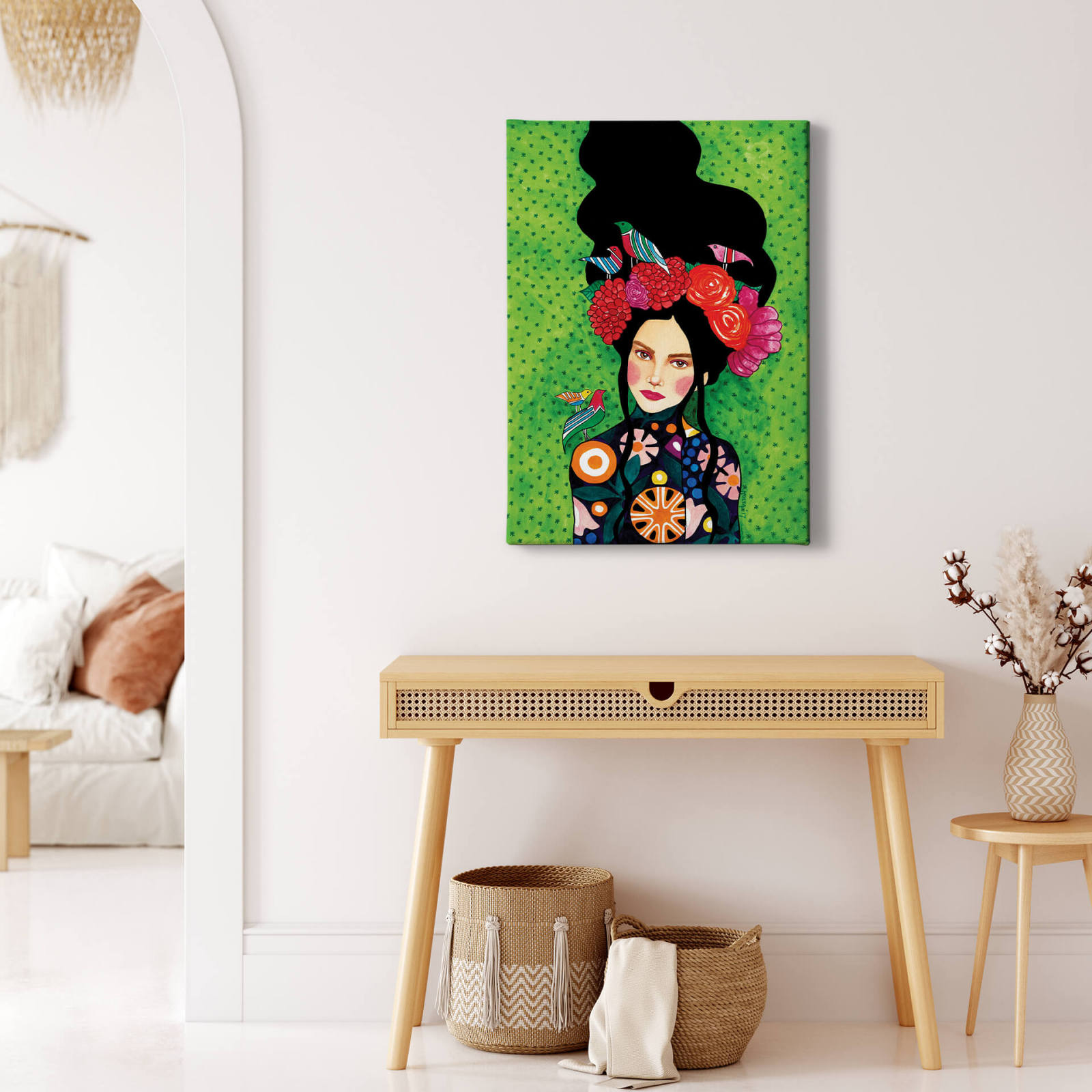 Leinwandbild BLUMENMÄDCHEN - grün-schwarz - 50x70 cm