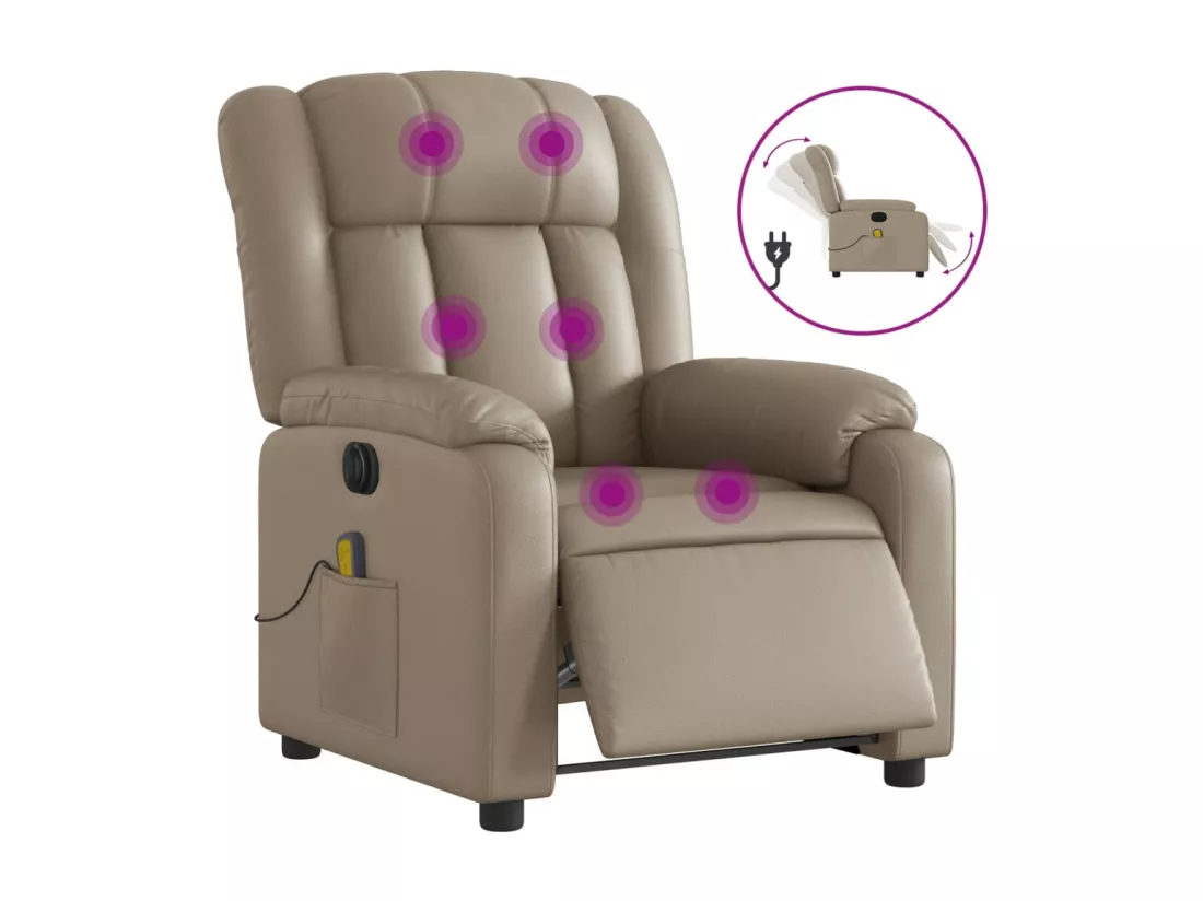 Fauteuil massant inclinable électrique cappuccino similicuir