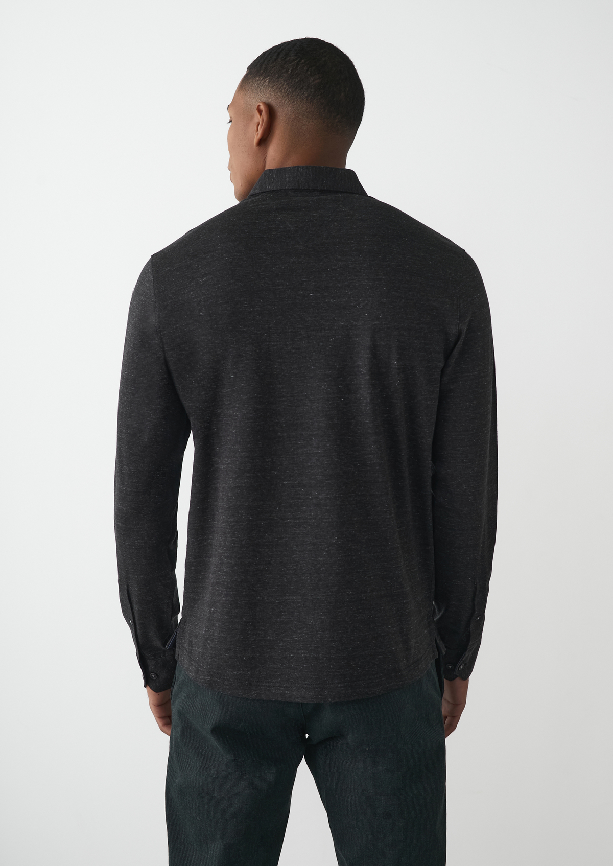 Polo manches longues Slim en coton uni anthracite
