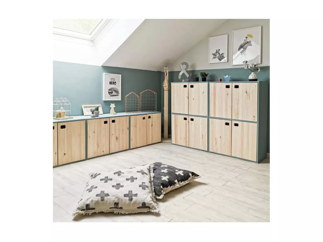 Armoire en pin brut 2 portes 3 tablettes Dinamic