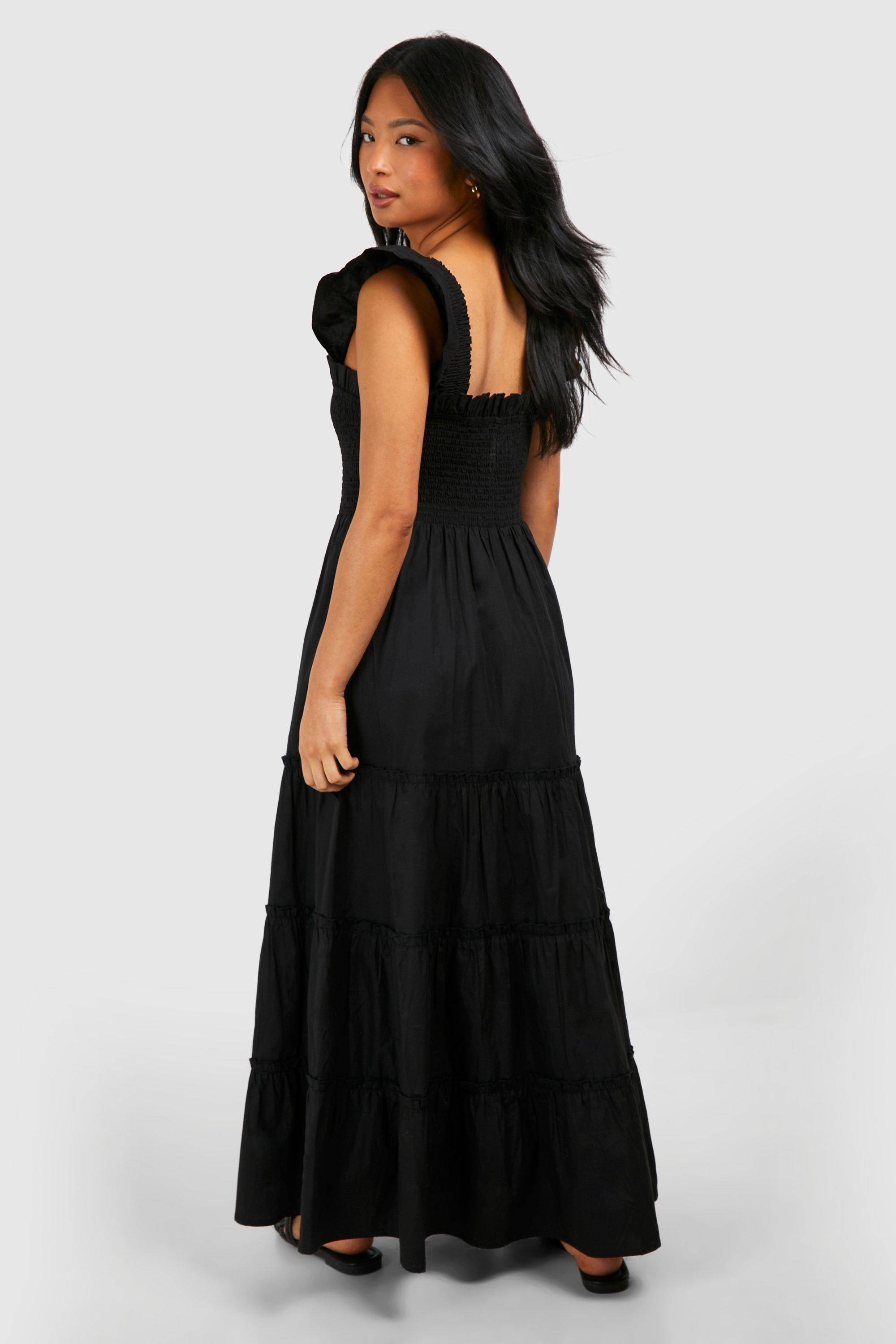 boohoo Robe Midaxi en Popeline Froncée Petite Taille
