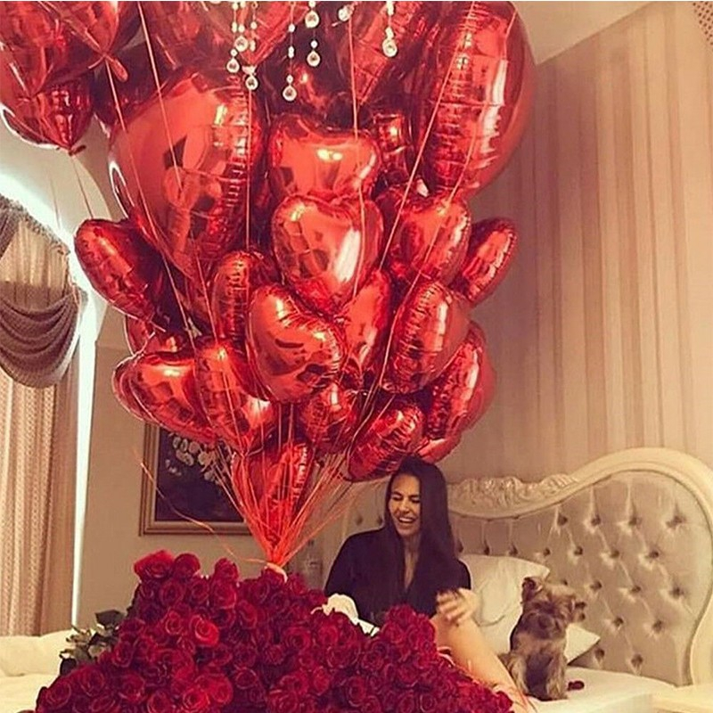 (10er Set) 41x45cm 3D Herz Party Folien Ballon Deko Luftballon für Valentinstag / Hochzeit / Muttertag - Gold