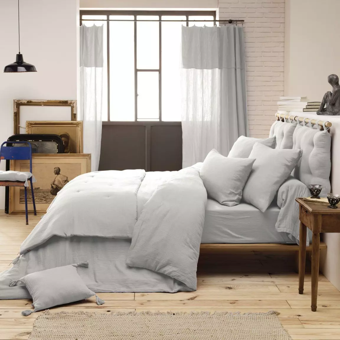 Drap housse gaze de coton (160 x 200 cm) Gaïa Gris nuage