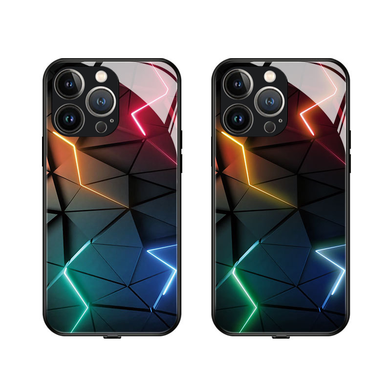 iPhone 15 Pro Hybrid Hardcase Hülle mit TPU Bumper   LED Acryl Rückseite   Kameraschutz - Blitz Design