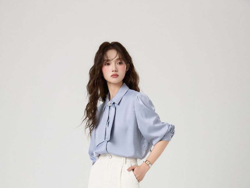 sansweet - High Rise Plain Wide Leg Broek