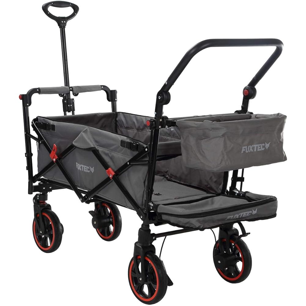 Fuxtec Chariot Premium Cruiser Gris, L'Original, Chariot de Jardin Pliable Pour Enfants, Transport, Plage, Ville, Forêt, à Tirer ou à Pousser, Capacité De Charge 75 kg : Jardin