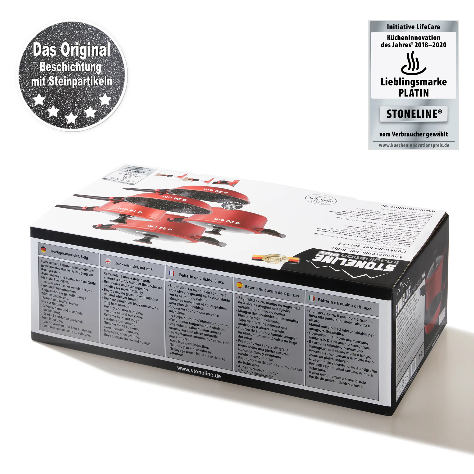 STONELINE® Imagination PLUS Kochgeschirr-Set, 8-tlg., mit abnehmbaren Griffen, rot