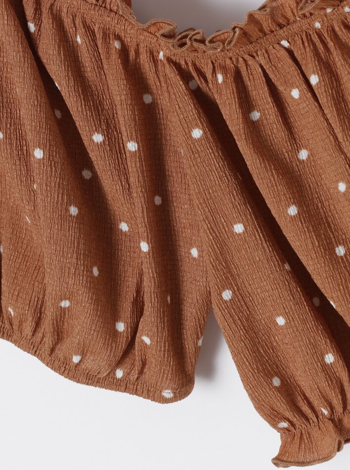 Top cropped texturizado - Marrom/cru