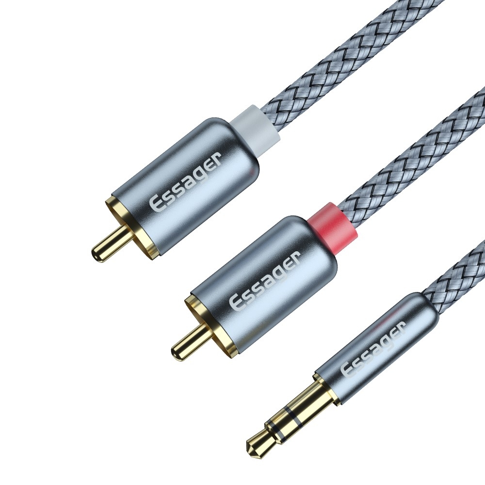 (0.5m) 3.5mm Stereo Cinch Audiokabel Klinkekabel Nylongeflecht (vergoldete Stecker) - Grau
