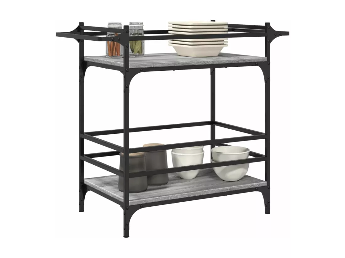 Chariot de cuisine sonoma gris 82x40x78,5 cm bois d'ingénierie