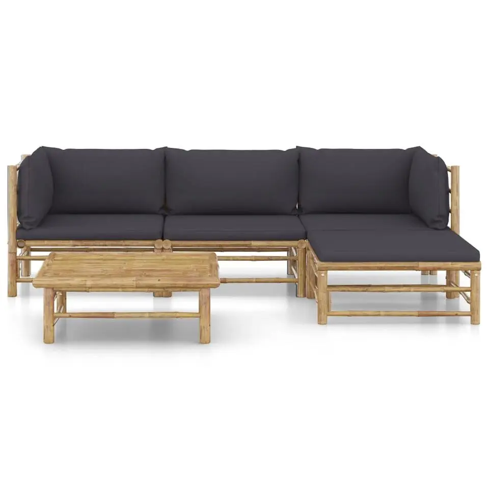 vidaXL - Loungeset - Grijs - Bamboe - 5 stuks - Met kussens